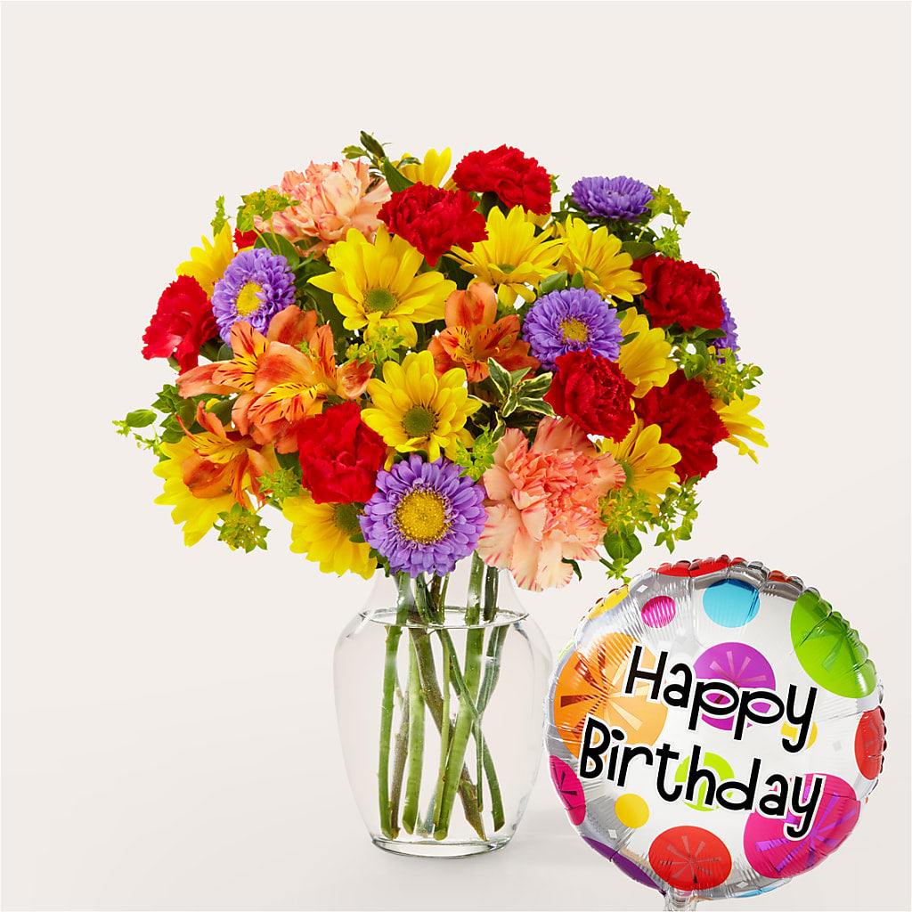 Kaleidoscope Bouquet with Birthday Balloon – Flowers The Bouquet Of Roses, Tampa FL