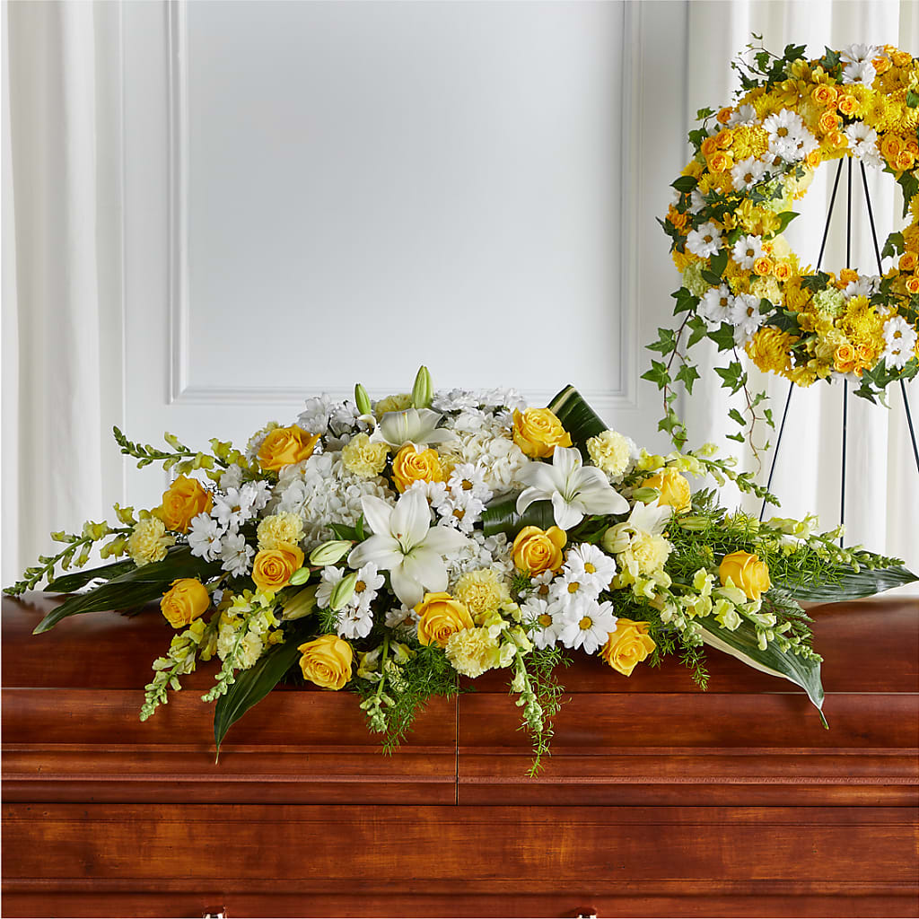 Golden Harmony Casket Spray – Flowers The Bouquet Of Roses, Tampa FL