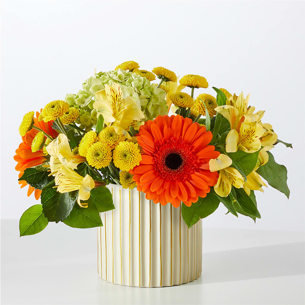 Autumn Sunshine Bouquet with Ivory Vase – Flowers The Bouquet Of Roses, Tampa FL