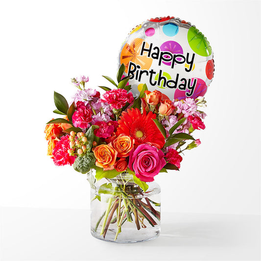 Fiesta Bouquet with Birthday Balloon –  Flowers The Bouquet Of Roses, Tampa FL