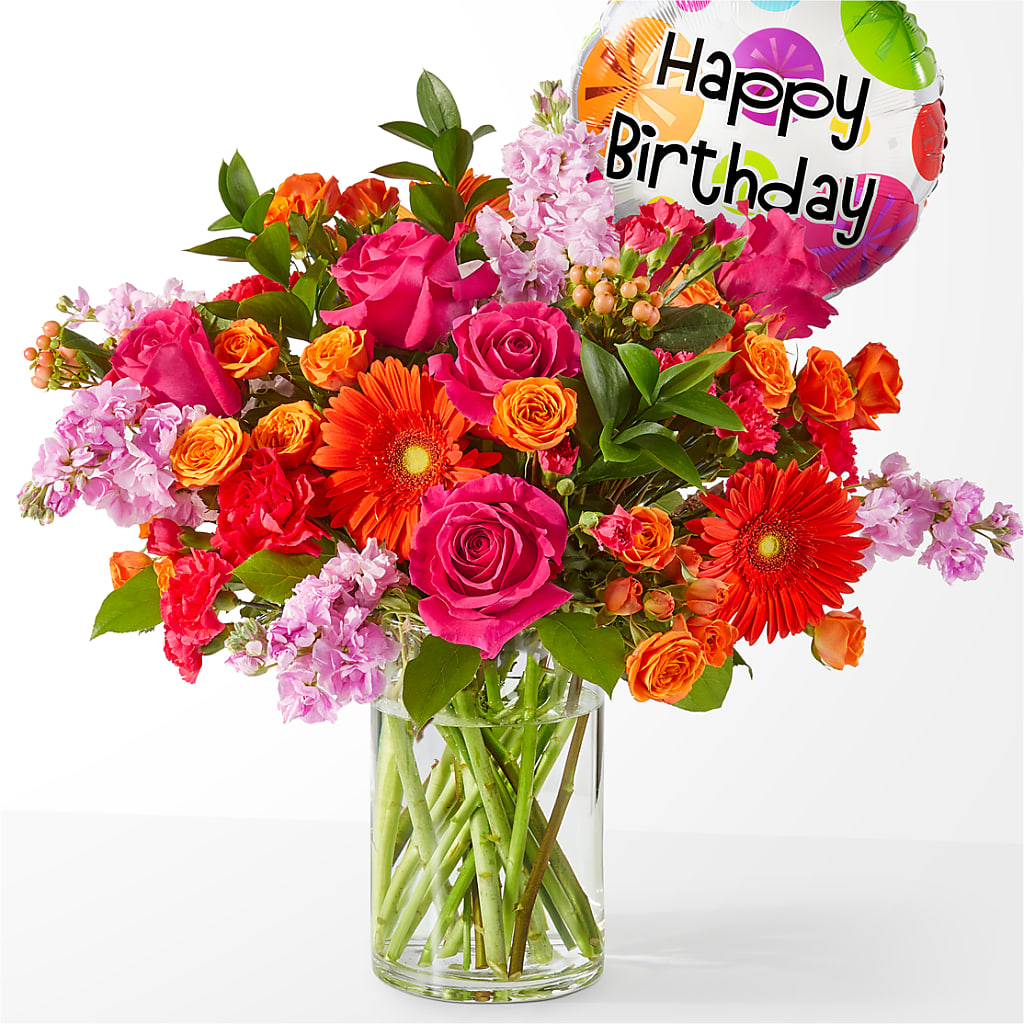 Fiesta Bouquet with Birthday Balloon –  Flowers The Bouquet Of Roses, Tampa FL