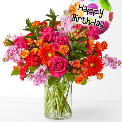 Fiesta Bouquet with Birthday Balloon –  Flowers The Bouquet Of Roses, Tampa FL