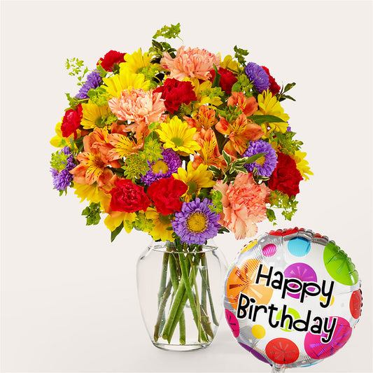 Kaleidoscope Bouquet with Birthday Balloon –  Flowers The Bouquet Of Roses, Tampa FL