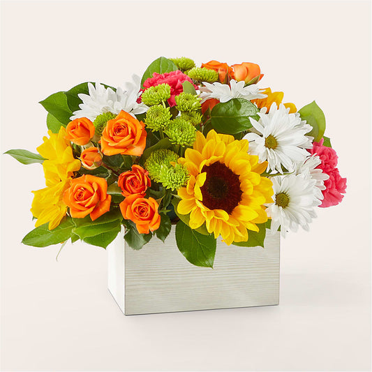 Sun-drenched Blooms Box Bouquet –  Flowers The Bouquet Of Roses, Tampa FL