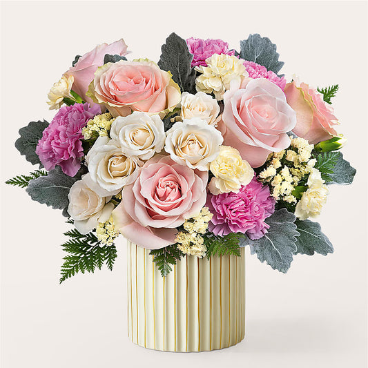 Blissful Moments Bouquet with Ivory Vase –  Flowers The Bouquet Of Roses, Tampa FL