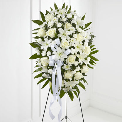 Exquisite Tribute Standing Spray-White Ribbon –  Flowers The Bouquet Of Roses, Tampa FL