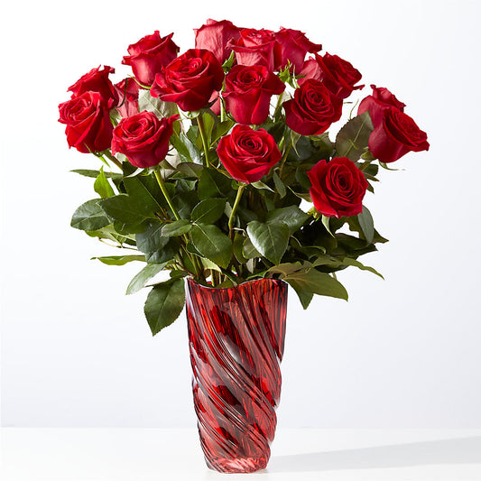 Classic Love Red Rose Bouquet with Luxe Swirl Vase –  Flowers The Bouquet Of Roses, Tampa FL