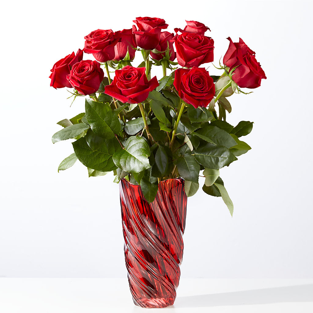 Classic Love Red Rose Bouquet with Luxe Swirl Vase –  Flowers The Bouquet Of Roses, Tampa FL