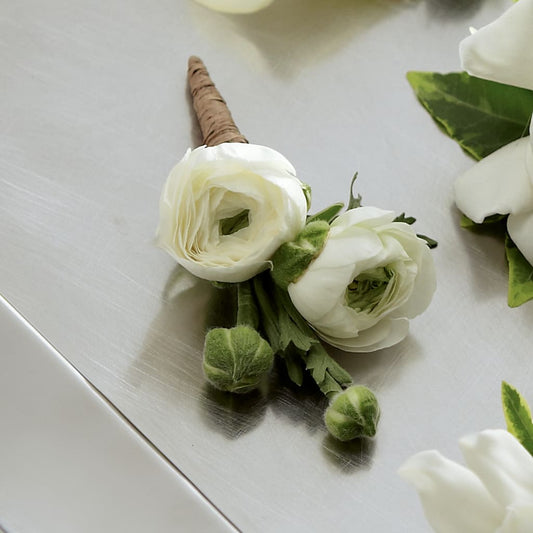 White Ranunculus Boutonniere –  Flowers The Bouquet Of Roses, Tampa FL